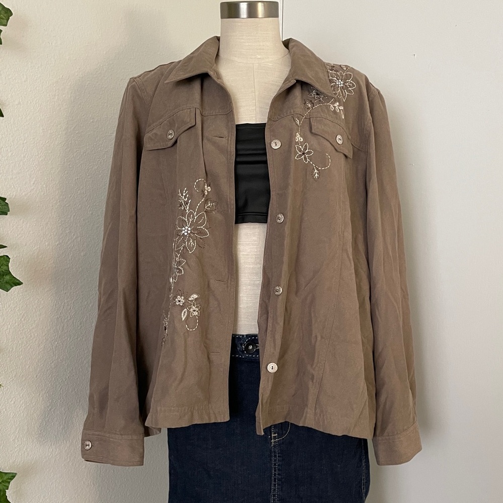 Alfred Dunner Womens Floral Button Front Jacket